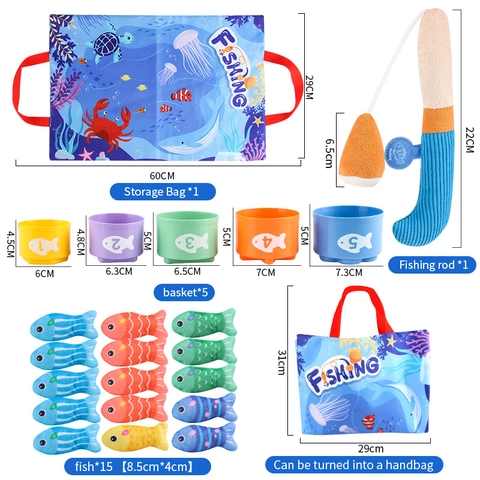 Montessori Fishing Game Stacking Cups Toy Toddler Educational Sensory Activity Mat Spiral Crib Hanging Rattles Plush