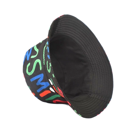 Unisex Wende Fischerhut Hip Hop Bunter SMILE Graffiti Druck Polyester Faltbarer Sonnenschutz Streetwear Sonnenhut