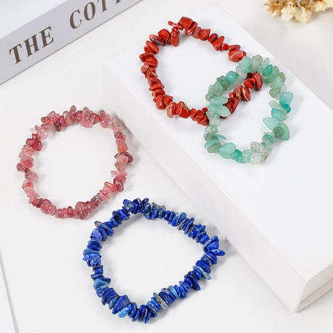 Natural Crystal Chips Bracelet Irregular Gemstone Shards Polished Healing Stone Elastic Cord Jewelry Women Men