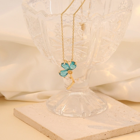 Bloem Hanger Ketting Koper Roestvrij Staal Rhinestone Glas Elegant Drie Bloemblaadjes Sieraden Dames INS Trendy Accessoire