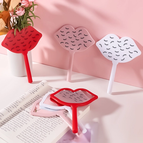 Handheld Make-up Spiegel Lippenform Tragbarer Kosmetikspiegel ABS Kunststoff Mit Griff Für Reisen Beauty Tools