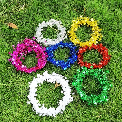 Star Christmas Tinsel Garland Metallic Sequin Iron Wire Festive Tree Party Home DIY Decoration Hanging Colorful