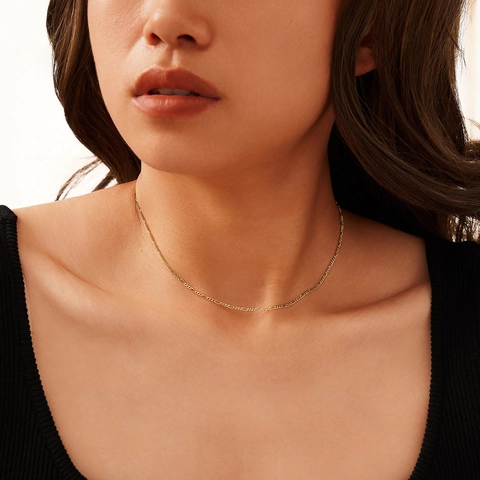 Collar de Cadena Figaro de Plata de Ley 925 para Mujer Cadena de Eslabones Ajustable Minimalista Bañado en Oro y Plata Joyería Regalo