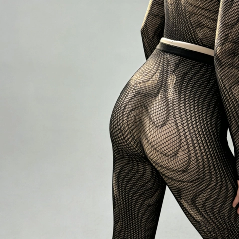 Sexy Water Ripple Fishnet Tights For Women High Waist Striped Hollow Out Nylon Stockings Elastic Fashion Hosiery