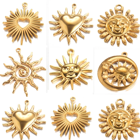 Vintage 304 Roestvrijstalen DIY Charms Zon Maan Ster Smiley Hart Hangers Voor Sieraden Maken Ambachtelijke Accessoires