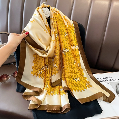 Grande Sciarpa Stampata Da Donna Scialle In Imitazione Raso Protezione Solare Spiaggia Accessorio Elegante