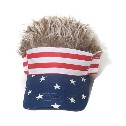 Cappello Da Baseball Con Bandiera USA E Parrucca Fibra Sintetica Stelle E Strisce Giorno Dell Indipendenza Cappello Novità