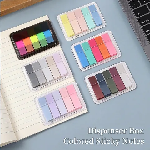 5 Colori PET Semitrasparent Note Adesive Linguette Indice Con Scatola Segnalibri Per Scuola Ufficio Fluorescente Morandi Macaron