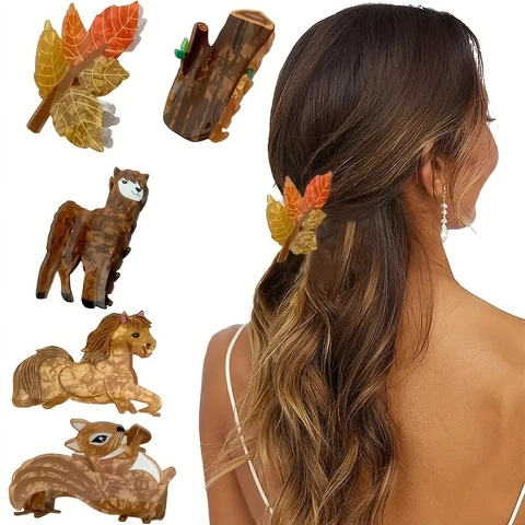 Pinza De Pelo Animales Lindos Acetato Acrílico Alpaca Ardilla Caballo Forma De Hoja Accesorios Para El Cabello Mujeres Niñas