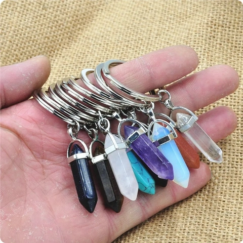 Llavero De Columna De Cristal Hexagonal Colgante De Piedra Natural Joyería Espiritual Accesorio Para Mujeres Hombres
