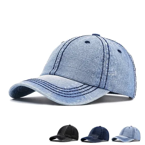 Gewassen Denim Honkbalpet Retro Katoenen Pet Met Verstelbare Metalen Gesp Unisex Gebogen Rand Zonbescherming
