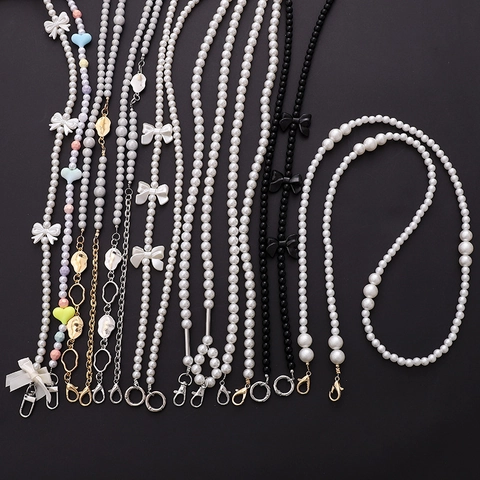 Handmade Artificial Pearl Crossbody Phone Chain Bowknot Heart Beaded Bag Strap Necklace Replacement Lanyard For Women Jewelry