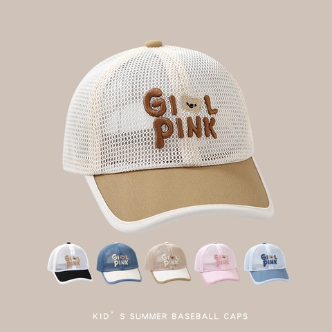 Kids Baseball Cap Breathable Mesh Summer Sun Protection Hat Embroidered Bear Letter Adjustable Toddler Boys Girls