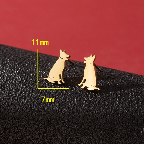Stainless Steel Dog Silhouette Stud Earrings For Women Cute German Shepherd Animal Silhouette Electroplated Mini Ear Jewelry