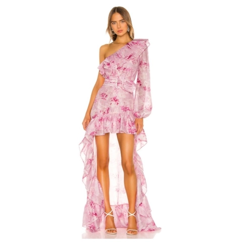 One-Shoulder Chiffon Maxi Jurk Met Bloemenprint High-Low Ruches Mouwloos Irregulair Zomer Feest Bruiloft Met Riem Vrouwen
