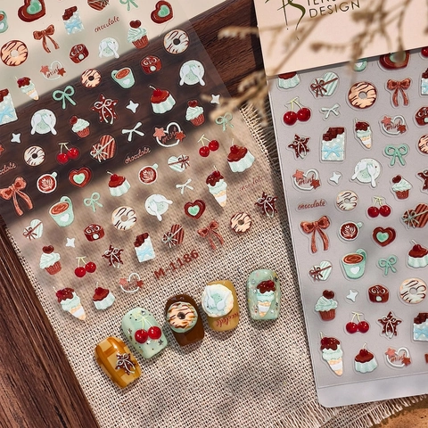 3D Ανάγλυφα Αυτοκόλλητα Nail Art Θέμα Επιδόρπιο Σοκολάτα Μέντα Κεράσι Cupcake Σχέδιο Χαριτωμένο Κορεάτικο Διακοσμητικά Αξεσουάρ Μανικιούρ
