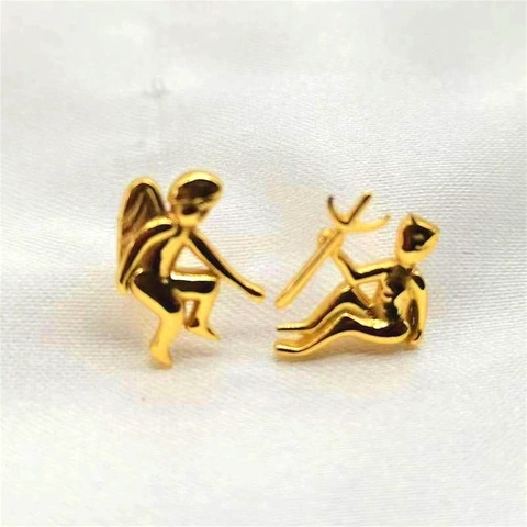 925 Sterling Silver Angel And Demon Stud Earrings For Men Women Fashion Creative Humanoid Ear Jewelry Polished Electroplated Finish