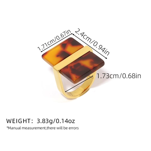 Anillo De Acero Inoxidable Chapado En Oro Rectangular Patrón De Mármol Resina Inlay En Forma De U Joyería De Moda Vintage Mujeres