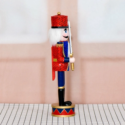 Houten Notenkraker Soldaat Figuur Met Lovertjes Traditionele Kerstversiering Tafelblad Vakantie Huis Ornament