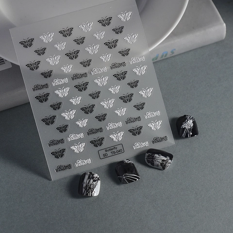 5D Embossed Butterfly Nail Art Stickers Black White Relief Hollow Ultra Thin Self Adhesive Decals Manicure Decoration