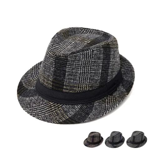Mens Fedora Hat Cotton Polyester Blend Retro British Plaid Checked Adjustable Foldable Autumn Winter Outdoor Jazz Cap
