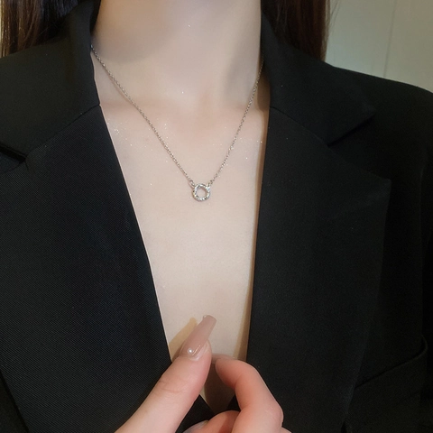 Collana Con Pendente A Cerchio Minimalista Acciaio Inossidabile Zirconia Intarsiata Gioielli Eleganti Per Donna