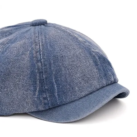 Retro Washed Denim Newsboy Cap Adjustable Octagonal Hat For Men Women Casual Painter Beret Sunshade Flat Cap