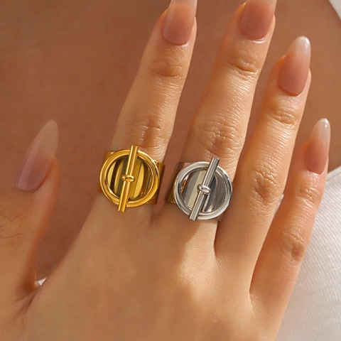Anillo Hebilla OT Toggle Acero Inoxidable Geométrico Ancho Ajustable Joyería De Moda Minimalista Accesorios Mujer