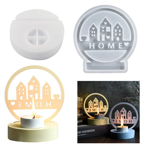 Kerzenständer Silikonform DIY Epoxidharz Gips Hausform HOME Buchstabe Stern Herz Hohl Desktop Ornament Haus Deko