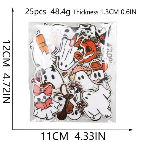Halloween Cartoon Ghost Embroidery Patches Iron On Applique Polyester Fabric Cute Spooky Pumpkin DIY Clothing Decor