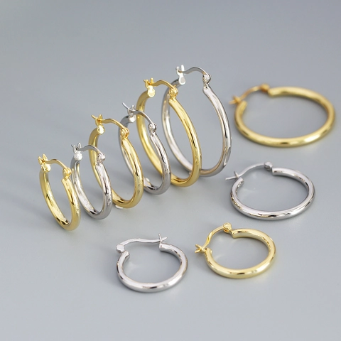 Minimalist 925 Sterling Silver Hoop Earrings Smooth High Polish Geometric Circle Ear Buckle For Women