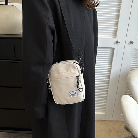 Crossbody Bag Oxford Cloth Multi Pocket Casual Small Square Bag Hello Weekend Letter Patch