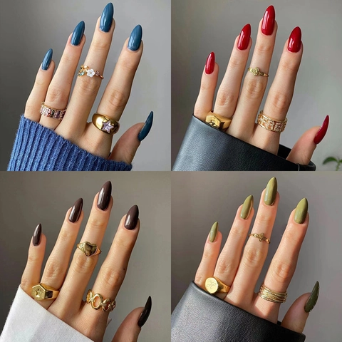 Glossy Solid Color Press On Nails Long Almond Artificial False Nail Tips Elegant Manicure For Women Salon Style
