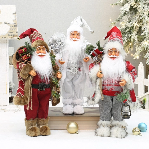 Stehender Weihnachtsmann Figur Weihnachtsdekoration Stoff Plüschpuppe Spielzeug Ornament Mit Stiefeln Rucksack Geschenke Für Feiertag Haus Tisch Party Deko