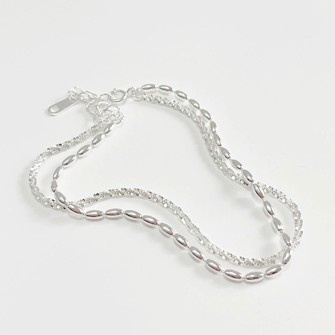 Bracciale A Doppio Strato In Argento Sterling 925 Catena Luccicante Perla Ovale Gioielli Minimalisti Regolabili Per Donne
