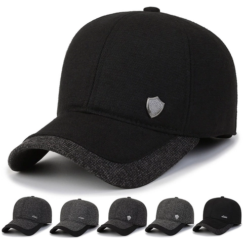 Cappello Da Baseball Invernale Da Uomo Lana Calda Esterno Con Protezione Per Orecchie Paraorecchie Regolabile Etichetta In Metallo