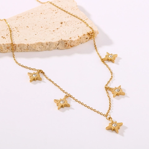 Eight-Pointed Star Pendant Necklace Stainless Steel 18K Gold Plated With Zircon Elegant Versatile Jewelry For Women