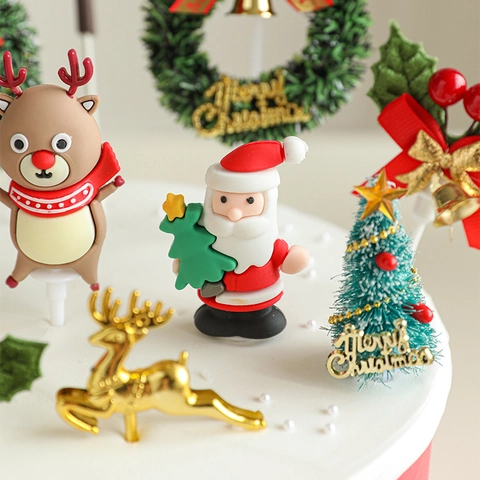 Decorazione Per Torta Di Natale Babbo Natale Renna Pupazzo Di Neve Miniatura In Plastica Resina Ornamento Per Festa
