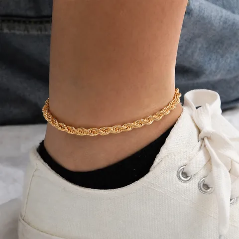 Stainless Steel Rope Chain Anklet For Women 14K Gold Plated Twisted Link Leg Chain Jewelry Minimalist Foot Bracelet