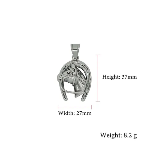Collar Con Colgante De Cabeza De Caballo Herradura Acero Inoxidable Hip Hop Joyería Animal Con Cadena De Cuerda