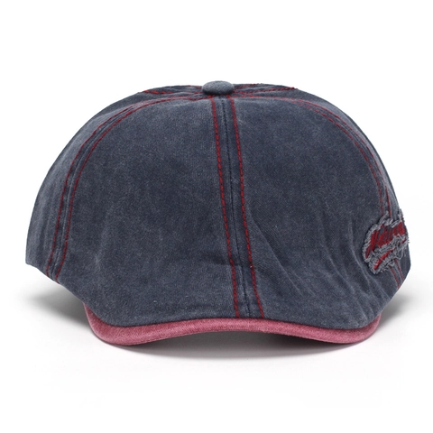 Vintage Washed Denim Newsboy Cap For Women And Men Adjustable Forward Cap With Letter Embroidery Patch Contrast Stitching Beret Hat