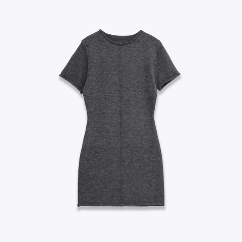 Women Ribbed Knit Mini Dress Short Sleeve Round Neck Slim Fit Casual Bodycon Sheath Soft Grey Solid Color Elegant Stretchy