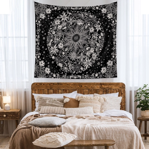 Arazzo Mandala Girasole Poliestere Appeso Parete Boho Floreale Sfondo Per Camera Da Letto Soggiorno Decorazione Casa