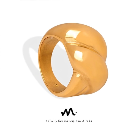 Anello Croissant Torsione Cupola Spesso Acciaio Al Titanio Placcato Oro 18K Gioielli Vintage Francesi Minimalisti Donna