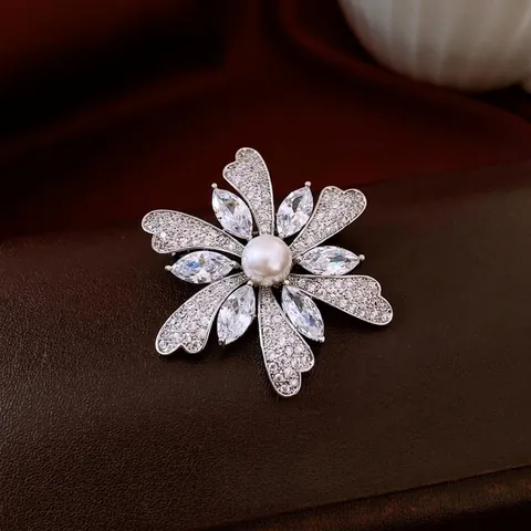 Elegante Broche De Flor Alfiler De Cobre Con Circón Marquise Y Perla Artificial Joyería Floral De Lujo Para Mujer Boda Fiesta