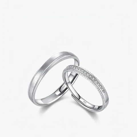 925 Sterling Silver Couple Rings Brushed Zircon Micro Pave Open Adjustable Finger Jewelry For Men Women Minimalist