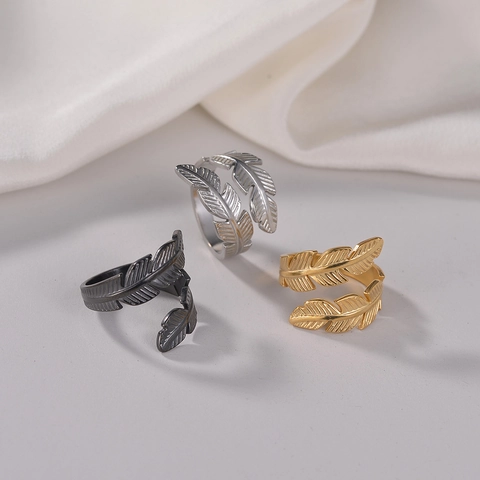 Veer Ring Titanium Staal Verstelbaar Open Wikkelontwerp Vintage Sieraden Voor Dames Heren