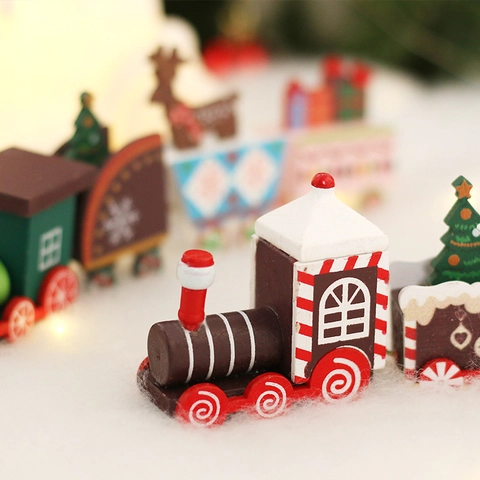Mini Christmas Train Decoration Painted Wood Reindeer Tree Gift Box Festive Desktop Ornament Mantel Holiday Party Gift
