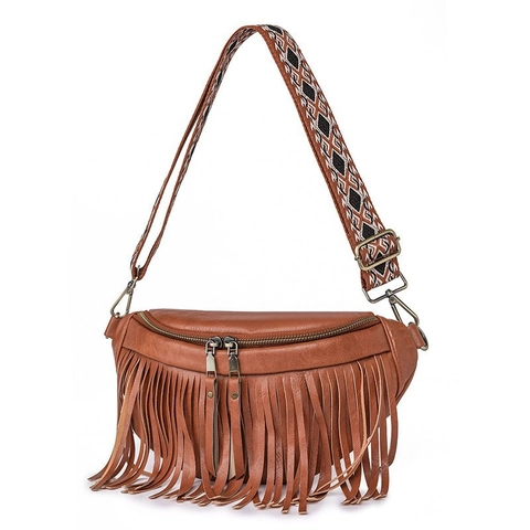 Marsupio Boho Con Frange In Pelle PU E Tracolla Intrecciata Etnica Borsa Da Petto Crossbody Vintage Per Donna