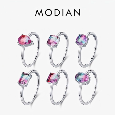 Eleganter 925 Sterlingsilber Gradient Strass Ringe Für Damen Einfach Geometrisch Bunter Edelstein Fingerring Luxusschmuck